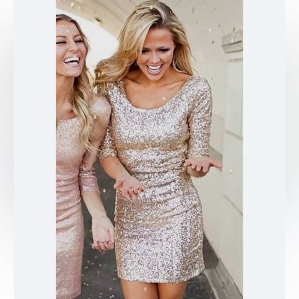 Dainty Hooligan Rose Gold Sequin Party Dress